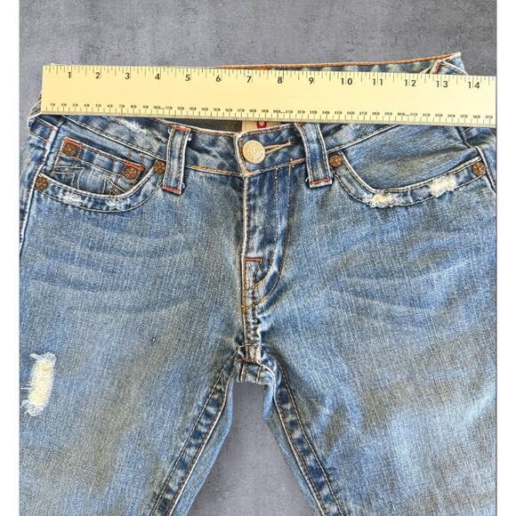 True Religion Lady Godiva Embroidered Bobby Flare Jeans Size 27 2000s Y2K Denim - Picture 11 of 14